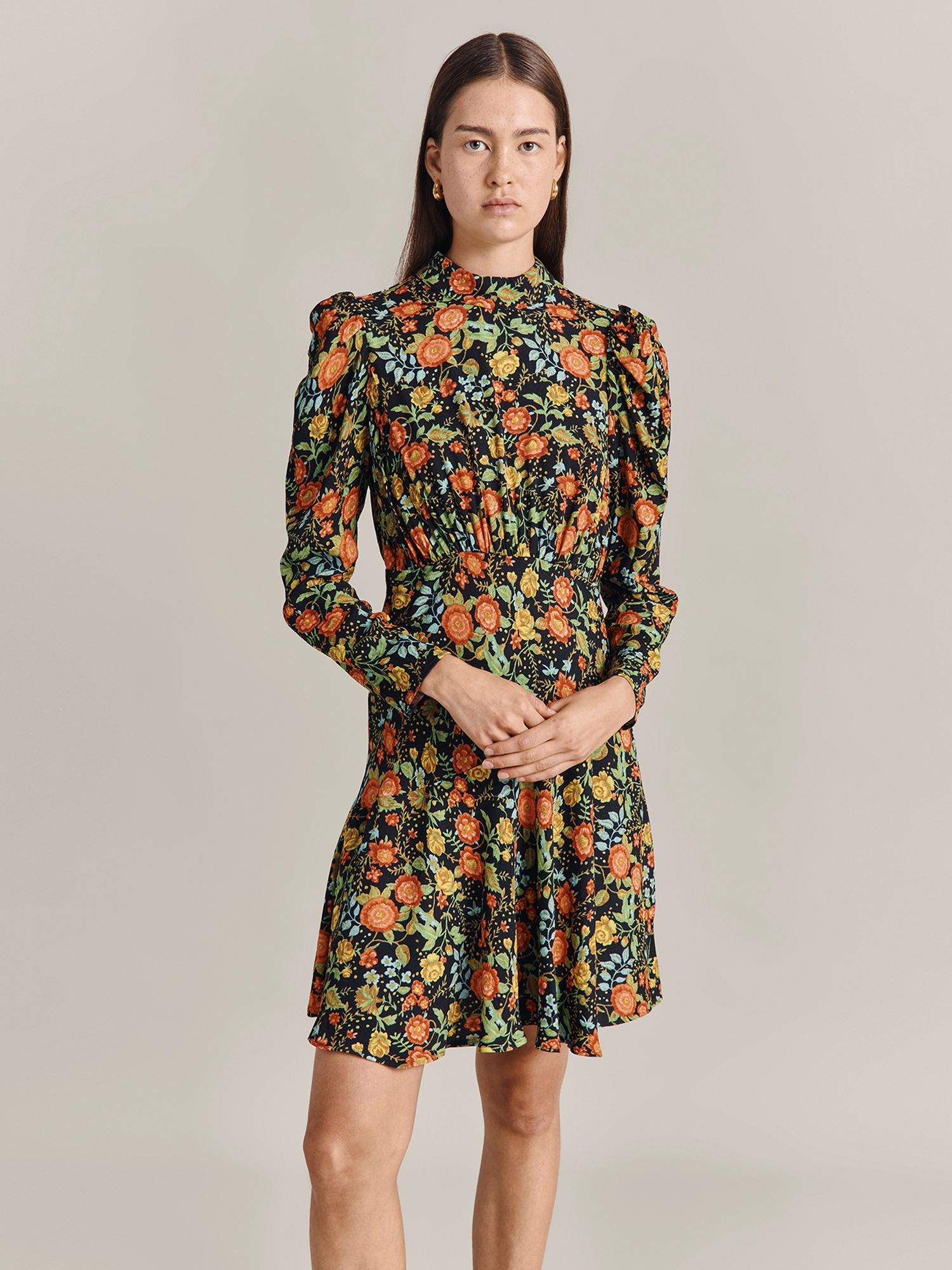 Black floral high outlet neck dress