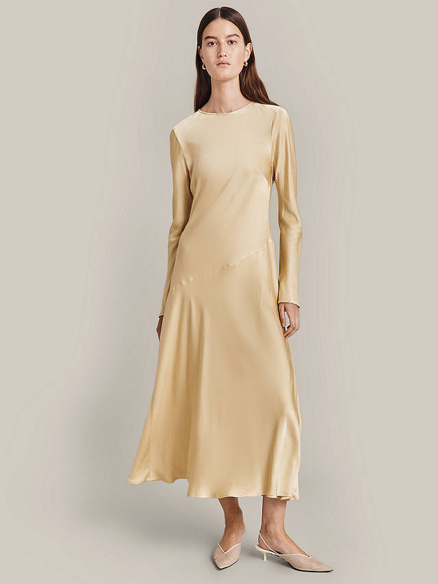 Ghost Lois Bias Cut Satin Midi Dress, Yellow