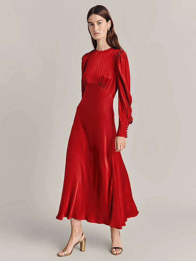 Ghost Fiona Empire Line Midi Dress, Dark Red, XS