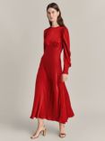 Ghost Fiona Empire Line Midi Dress, Dark Red, Dark Red