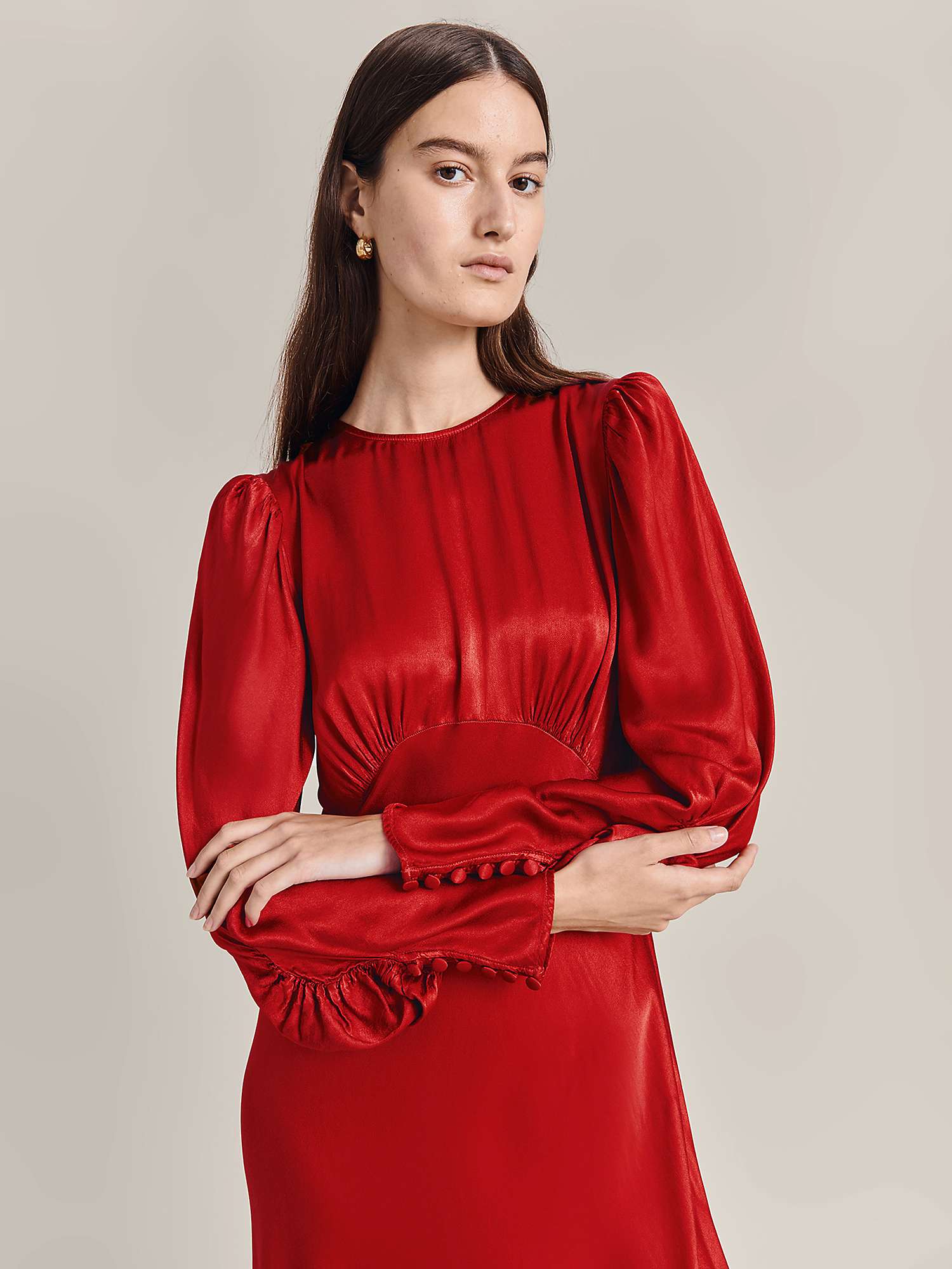 Buy Ghost Fiona Empire Line Midi Dress, Dark Red Online at johnlewis.com