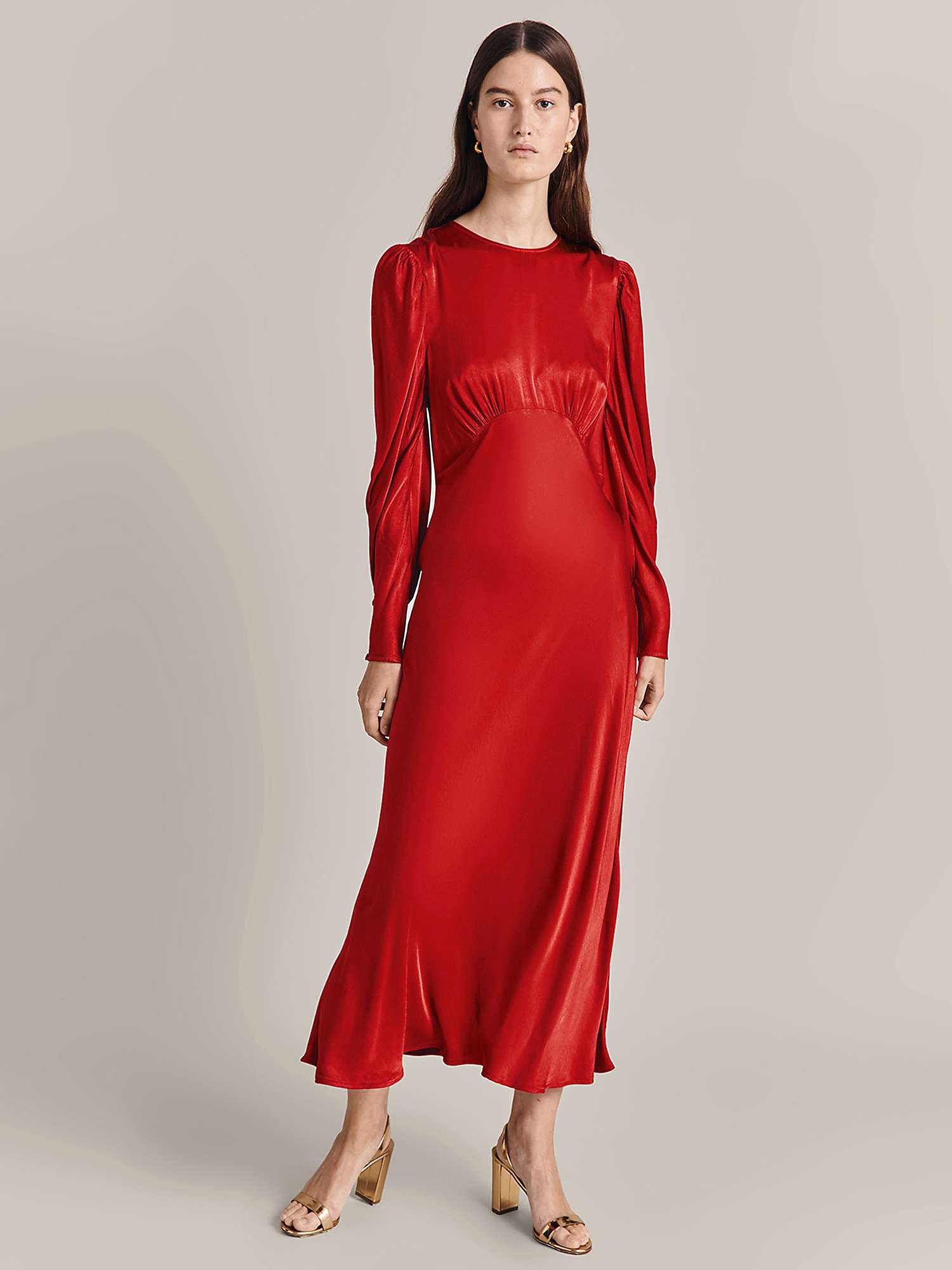 Buy Ghost Fiona Empire Line Midi Dress, Dark Red Online at johnlewis.com