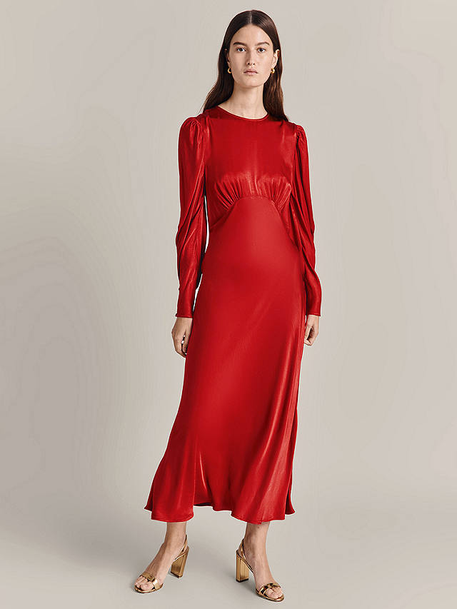 Ghost Fiona Empire Line Midi Dress, Dark Red, XS