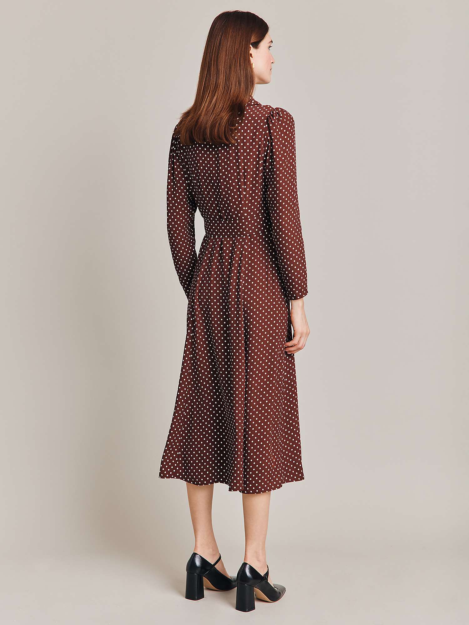 Buy Ghost Lucinda Satin Midi Shirt Dress, Russet Spot Online at johnlewis.com