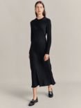 Ghost Rhea Bias Cut Satin Midi Dress, Black