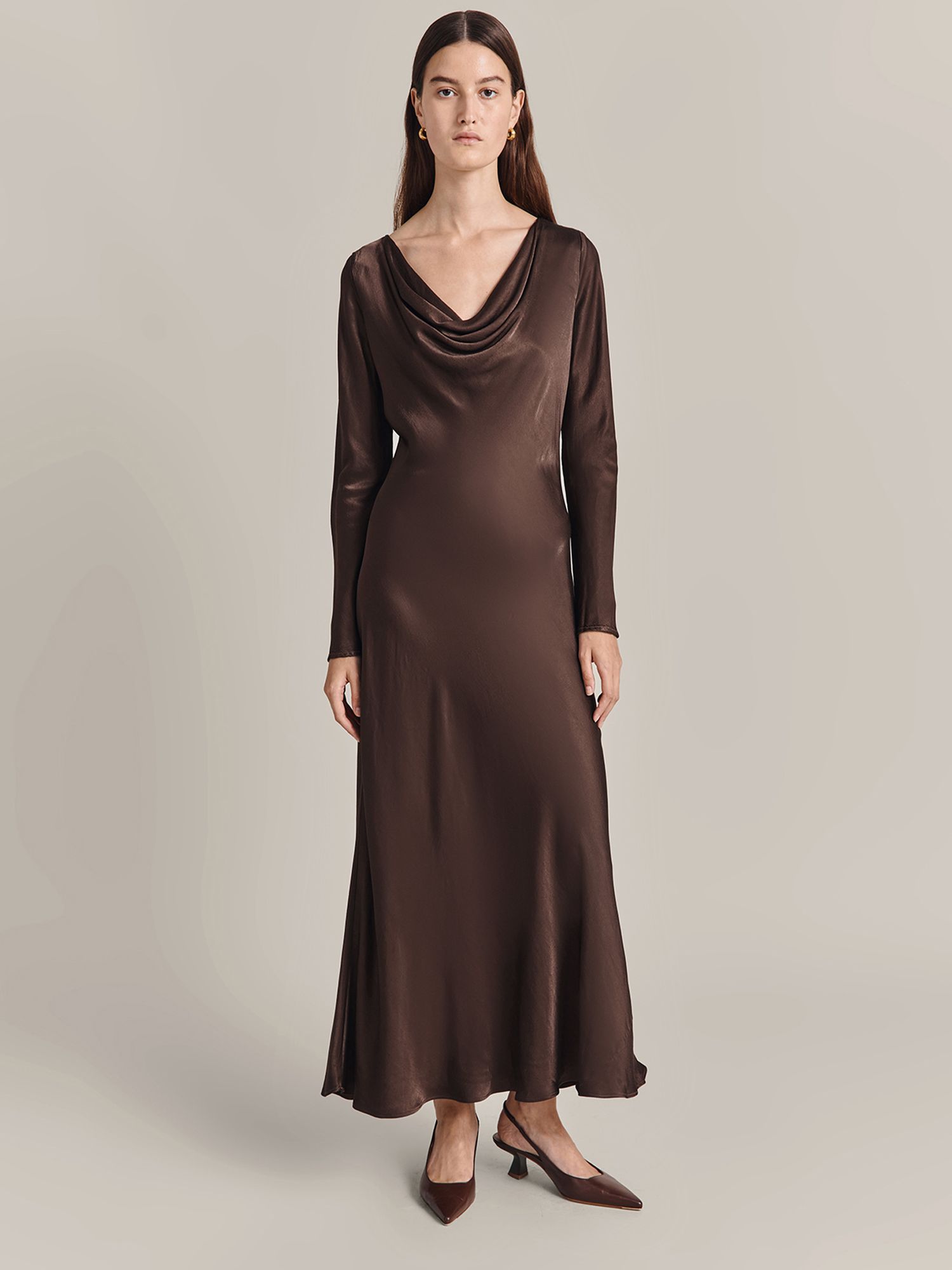 Buy Ghost Emily Cowl Neck Bias Cut Satin Maxi Dress Online at johnlewis.com