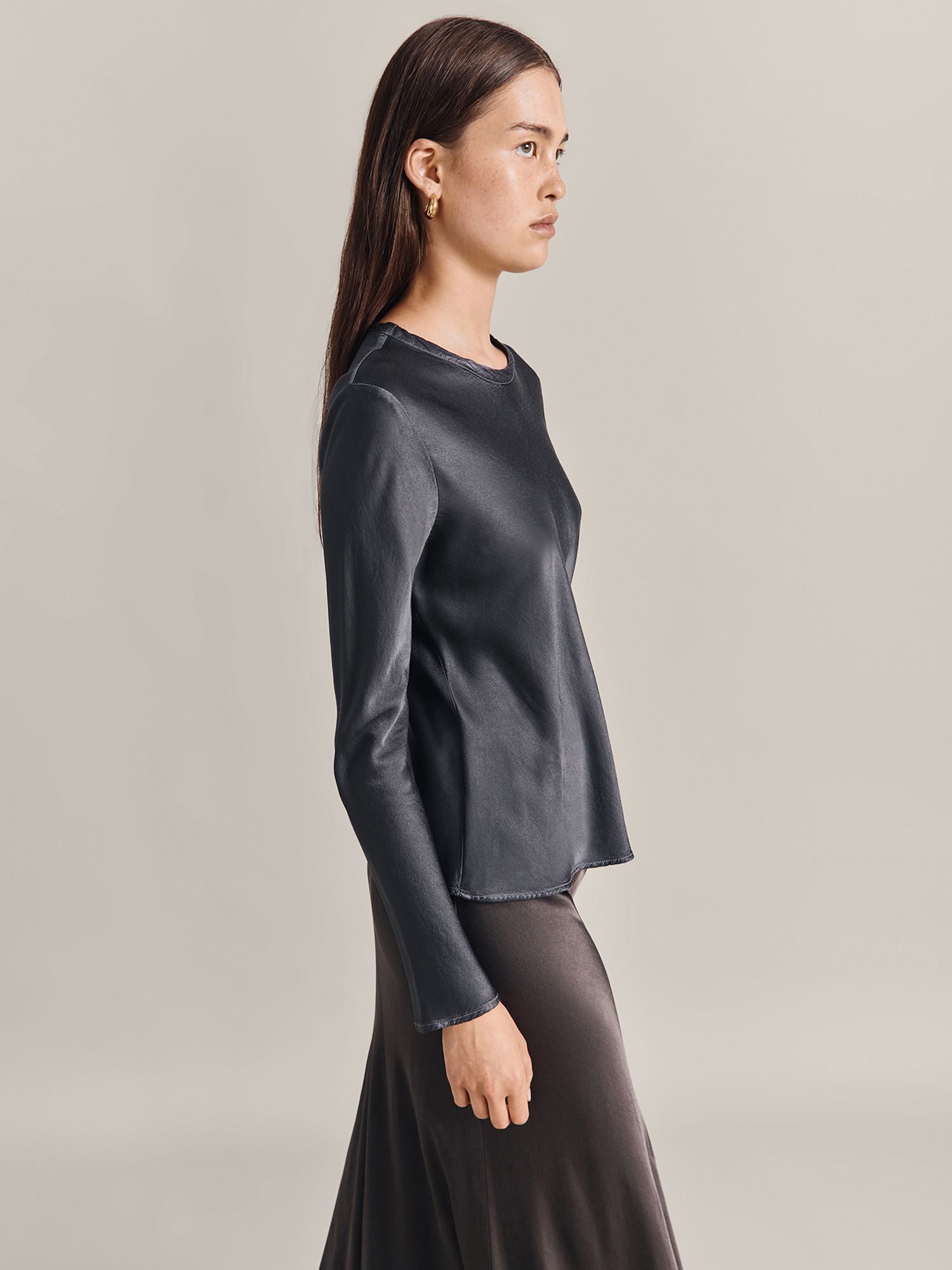 Ghost Mabel Long Sleeve Top, Dark Slate at John Lewis & Partners