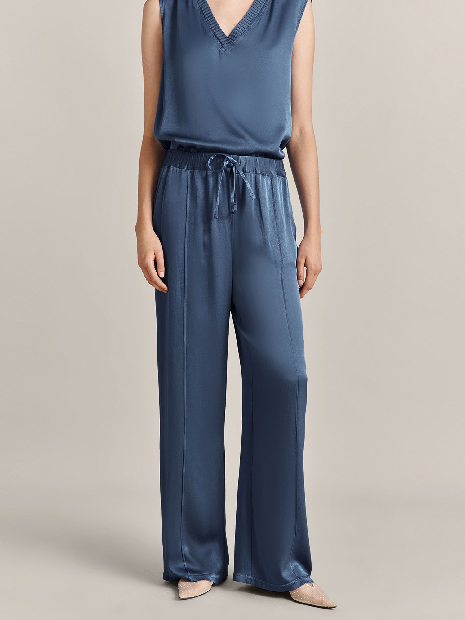 Ghost Lucia Wide Leg Trousers, Denim Blue, L