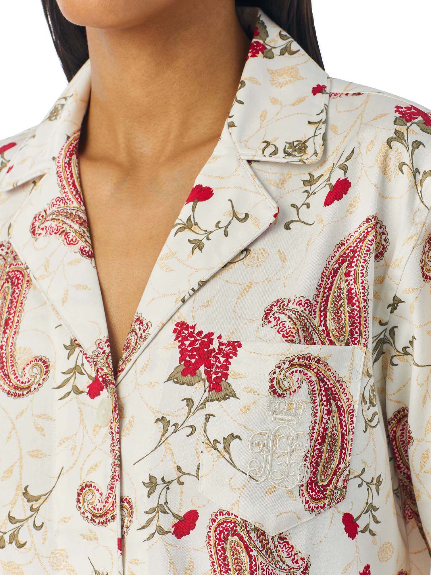 Buy Lauren Ralph Lauren Paisley Floral Print Sateen Pyjama Set, Cream/Multi Online at johnlewis.com