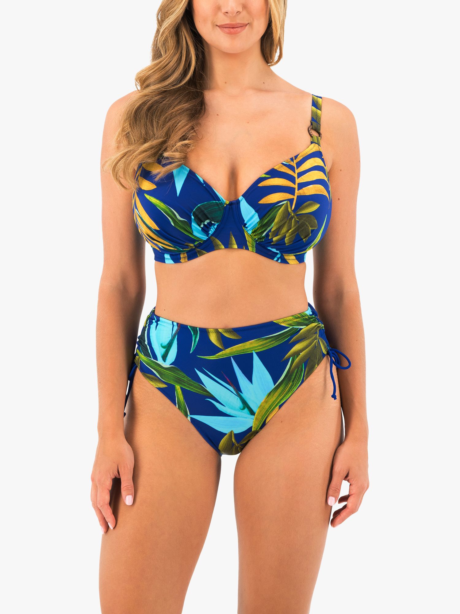 Fantasie Pichola Tropical Print High Waist Bikini Bottoms, Tropical Blue, S