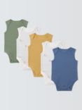 John Lewis Baby Stripe Ribbed Mix Cotton Sleeveless Bodysuit, Pack of 5, Multi