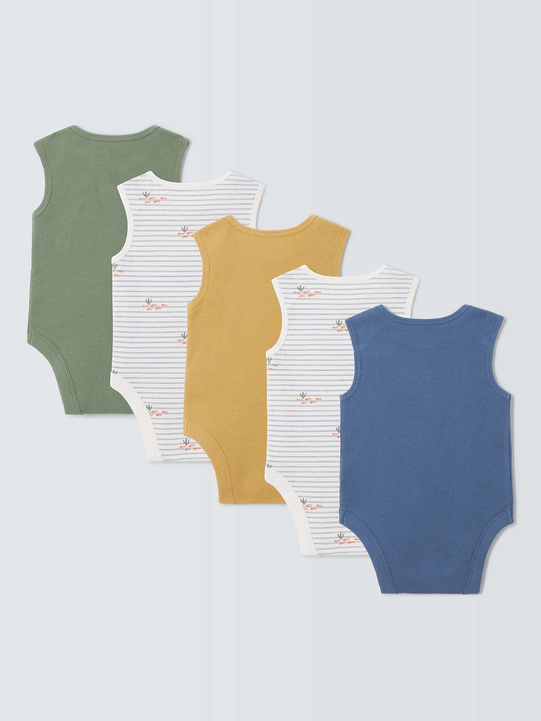 Buy John Lewis Baby Stripe Ribbed Mix Cotton Sleeveless Bodysuit, Pack of 5, Multi Online at johnlewis.com