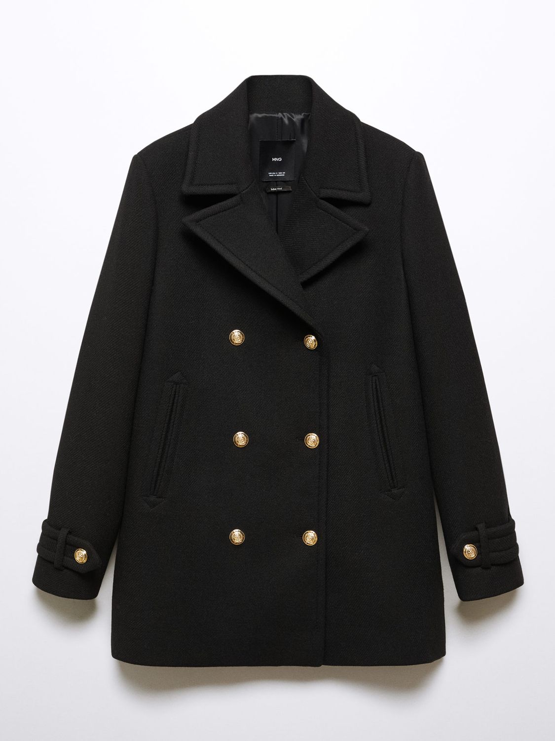 Mango Proa Wool Coat With Jewel Buttons, Black