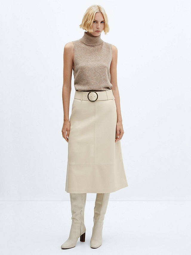 Mango Paros Faux Leather Midi Skirt, Light Beige at John Lewis & Partners