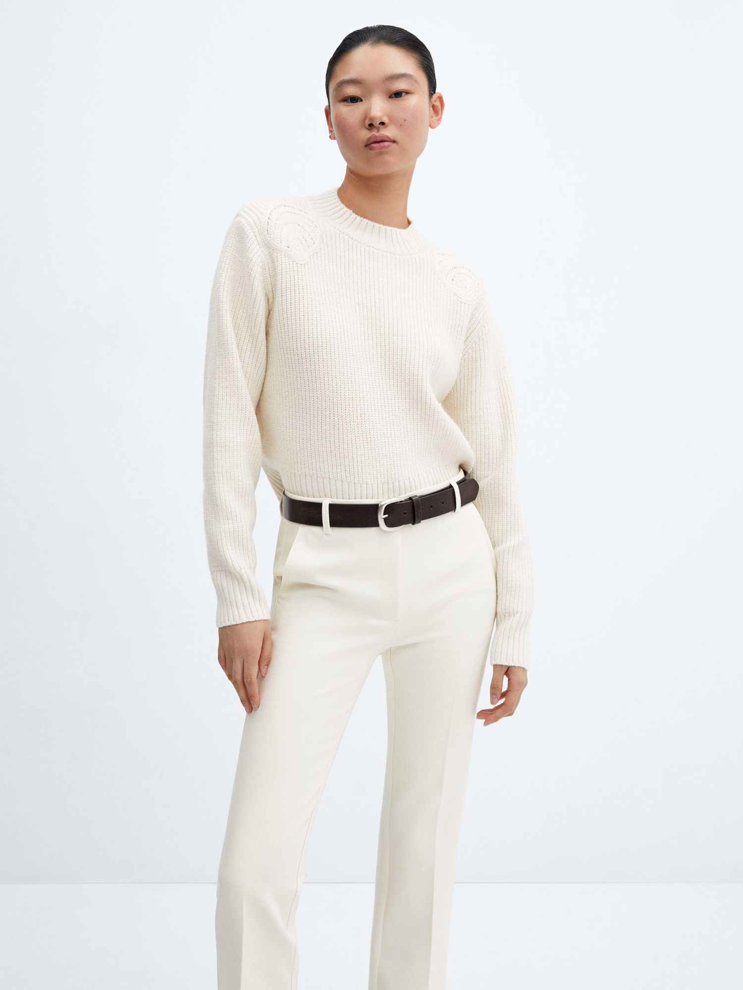 Mango Bosco Tailored Cropped Trousers, White at John Lewis & Partners