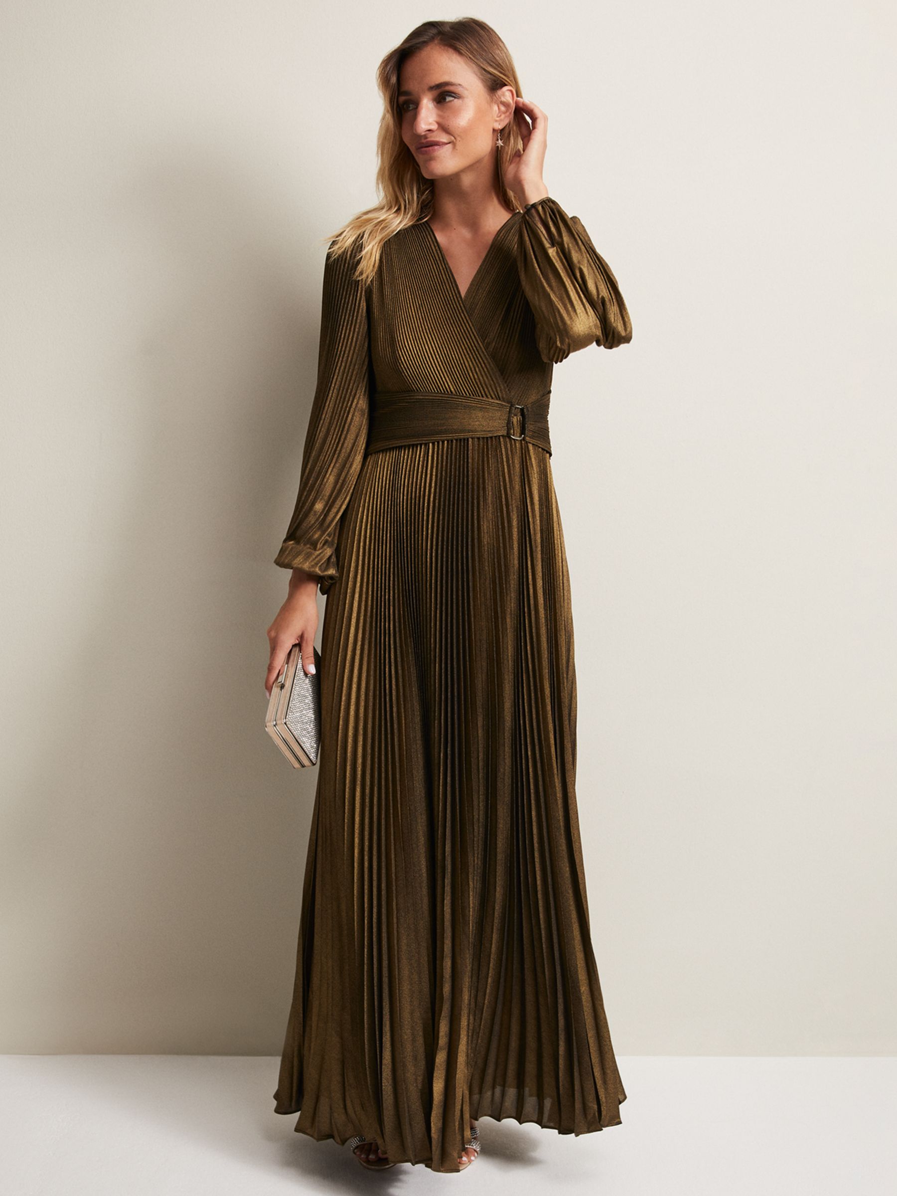 Buy Phase Eight Adrianna Foil Pleated Maxi Dress, Metallic Online at johnlewis.com