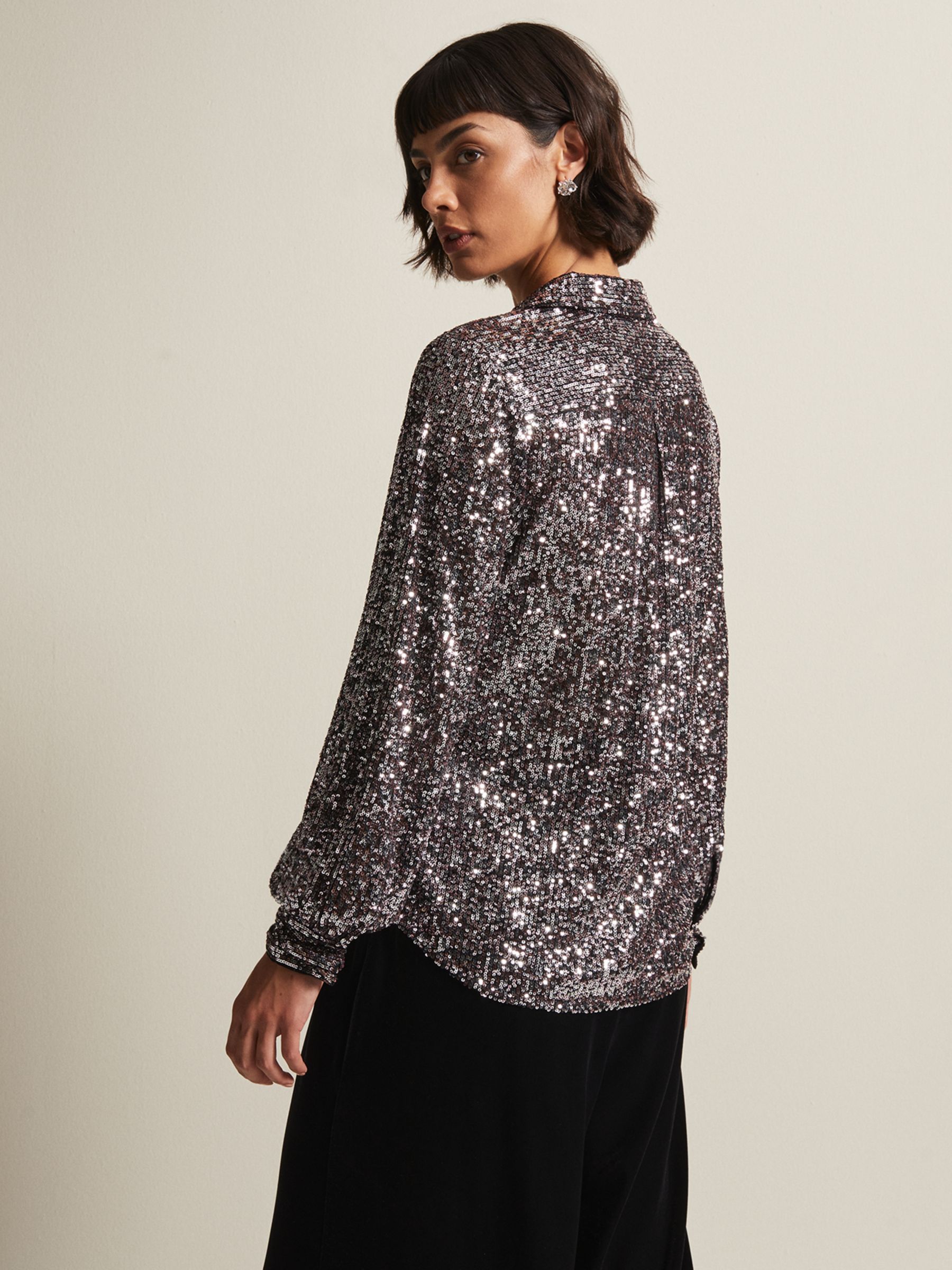 Phase Eight Medora Sequin Shirt, Silver at John Lewis & Partners