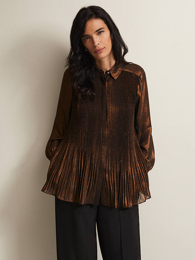 Phase Eight Faye Pleated Blouse, Bronze