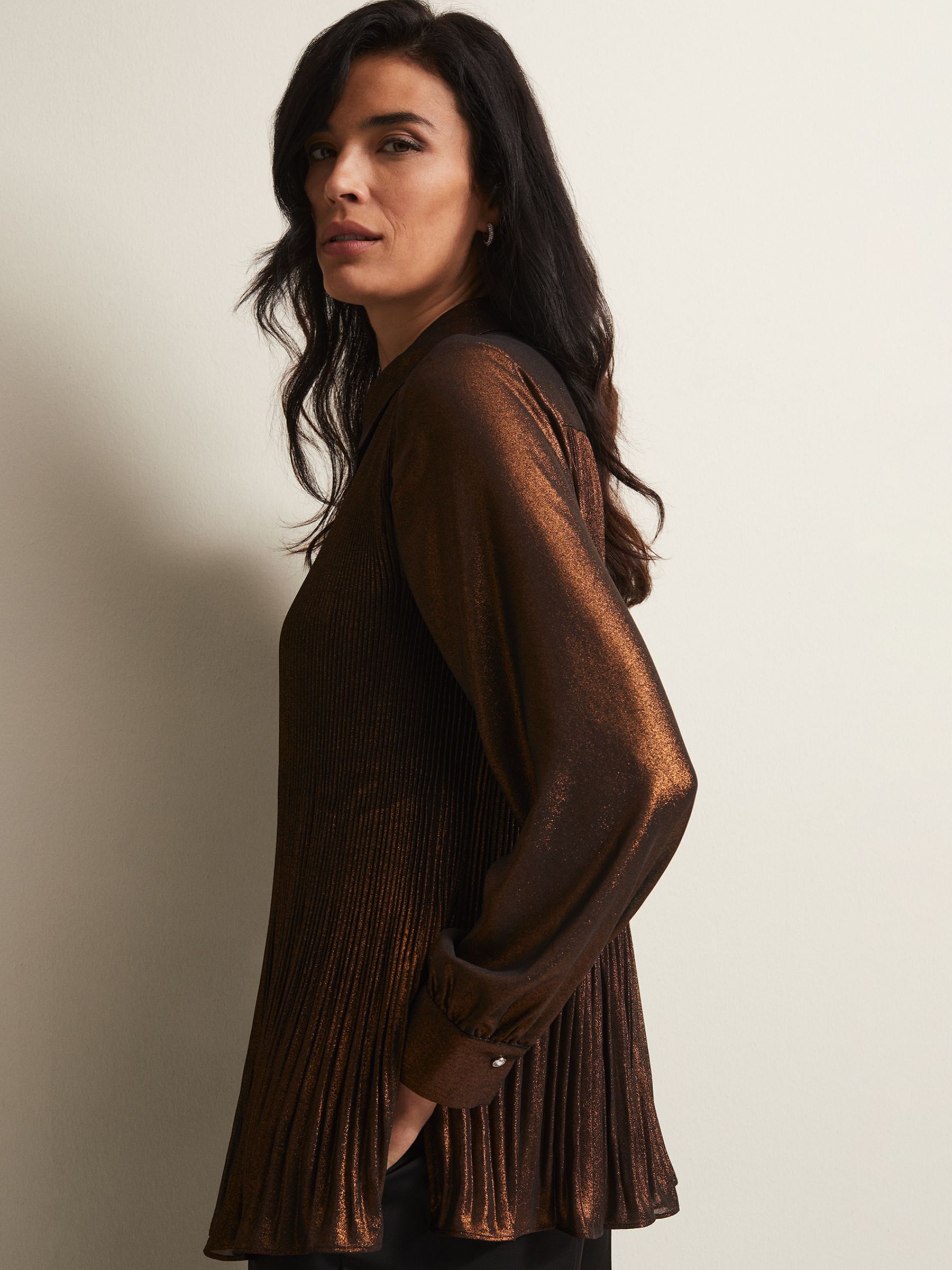 Buy Phase Eight Faye Pleated Blouse, Bronze Online at johnlewis.com