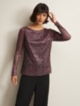 Phase Eight Alix Sparkly Plisse Top, Rose Gold