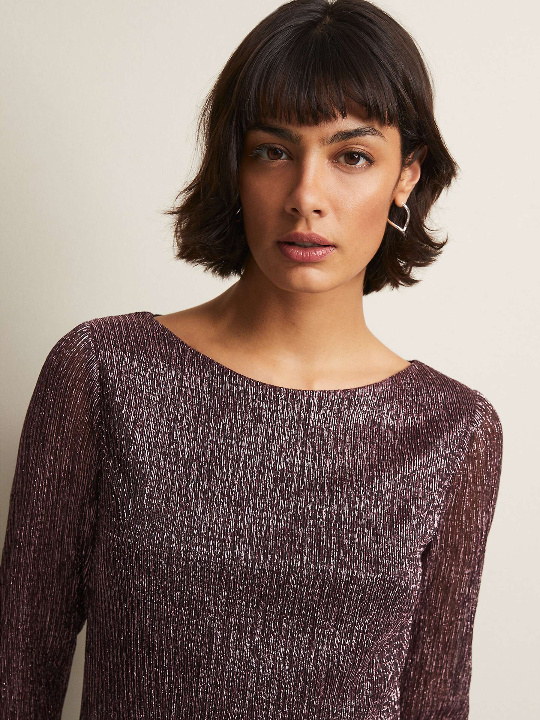 Buy Phase Eight Alix Sparkly Plisse Top, Rose Gold Online at johnlewis.com