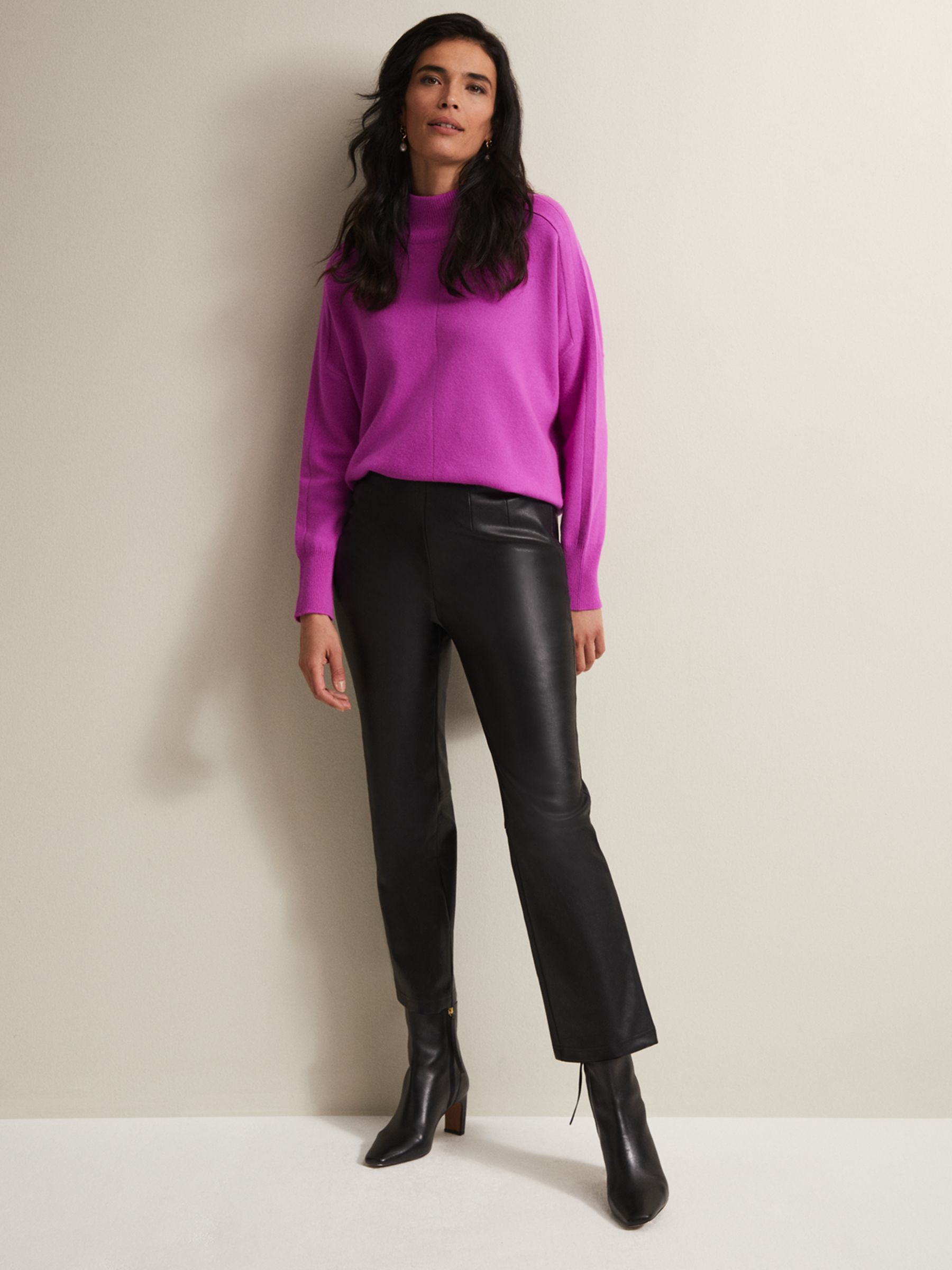 Phase Eight Marielle Faux Leather Trousers, Black at John Lewis & Partners