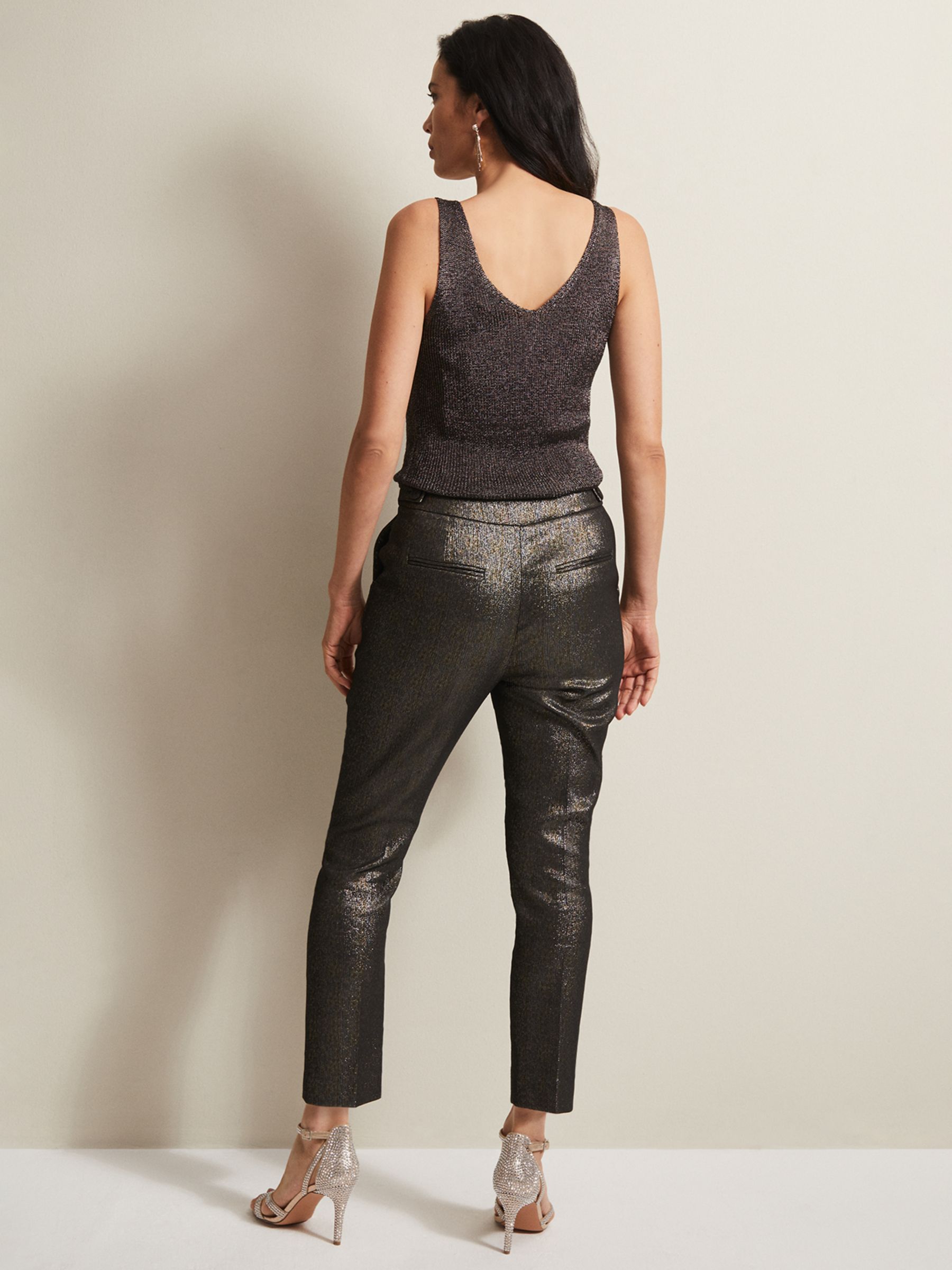 Phase Eight Ulrica Metallic Shimmer Trousers, Charcoal, 8