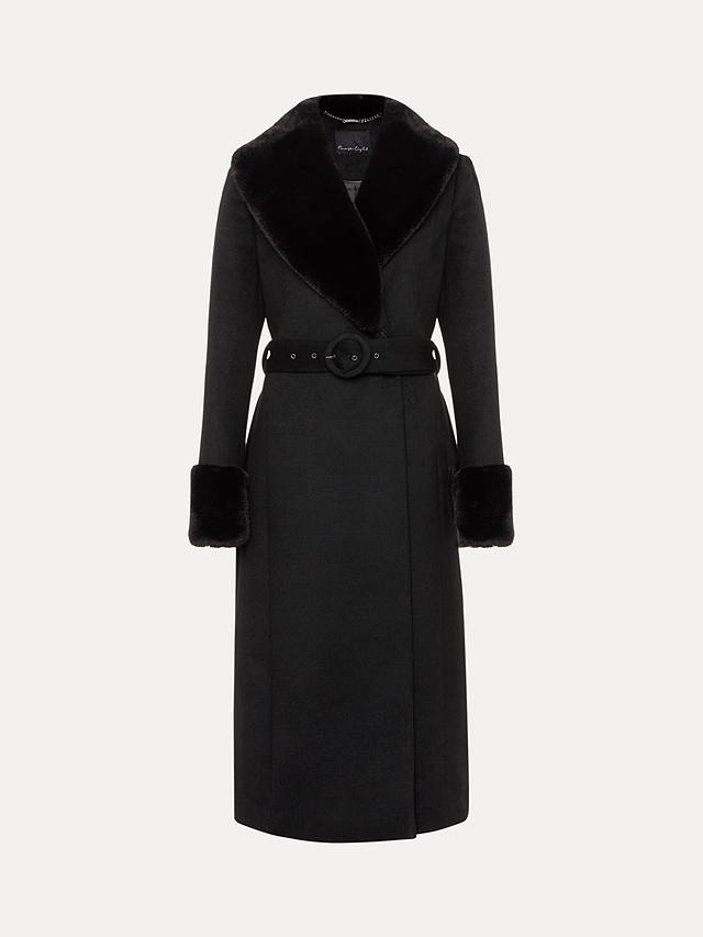 Phase Eight Zylah Wool Blend Faux Fur Collar Smart Coat, Black