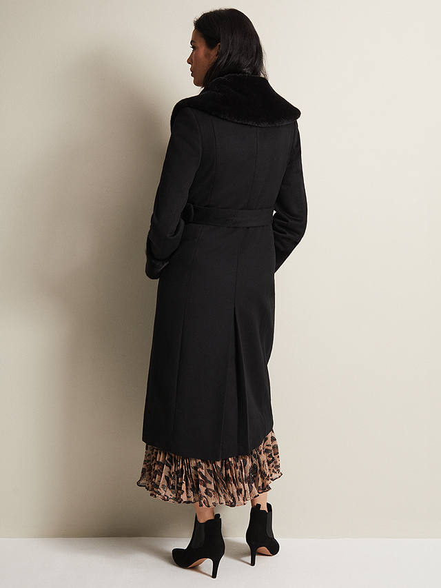 Phase Eight Zylah Wool Blend Faux Fur Collar Smart Coat, Black