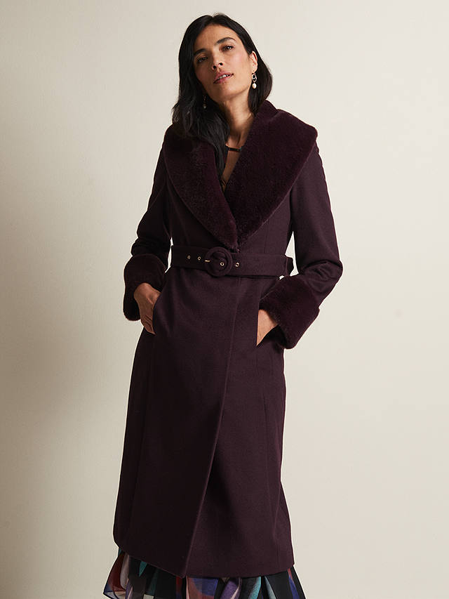 Phase Eight Zylah Wool Blend Faux Fur Collar Smart Coat, Burgundy