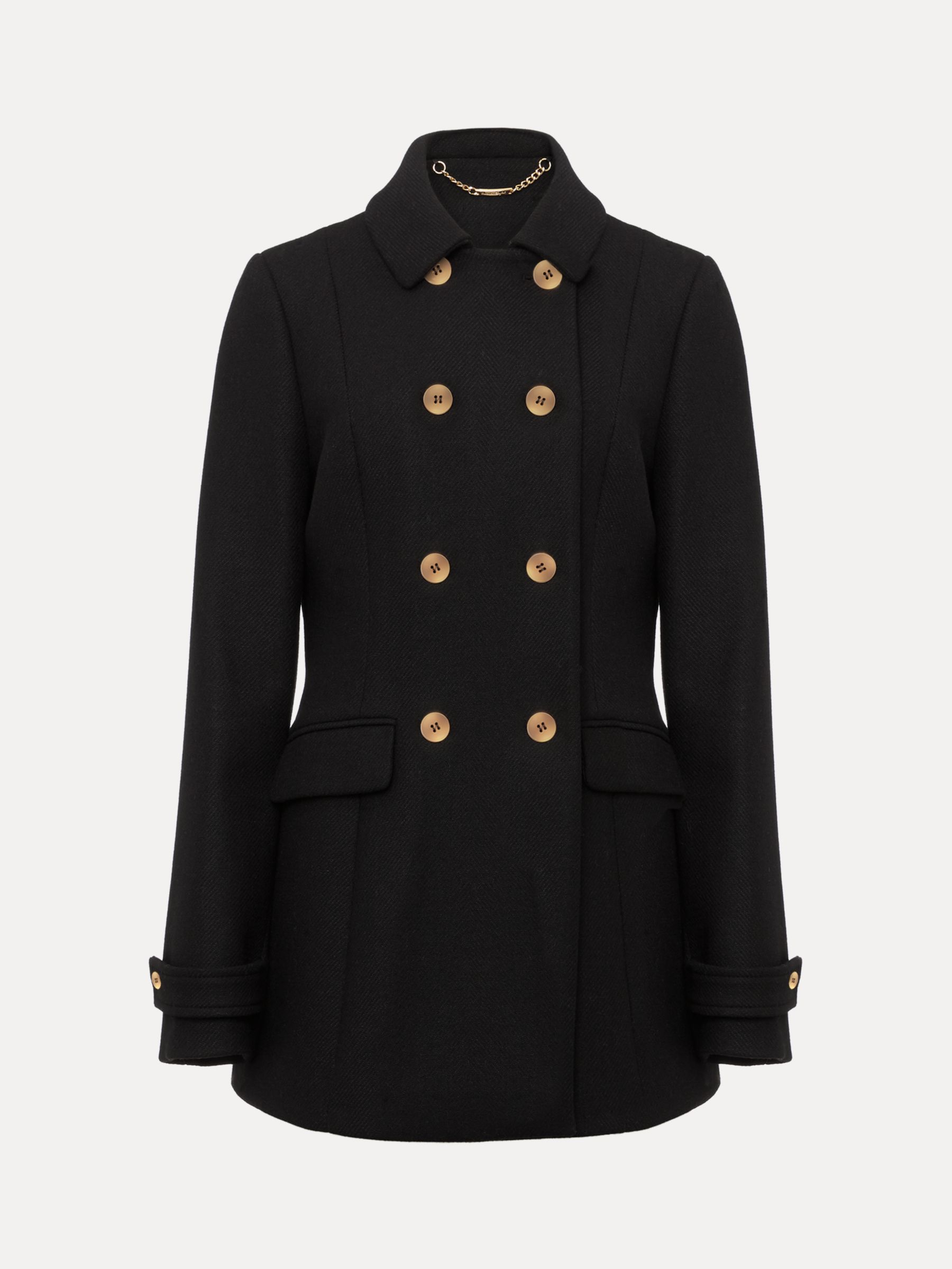Phase Eight Aurelie Double Breasted Wool Blend Peacoat, Black at John ...