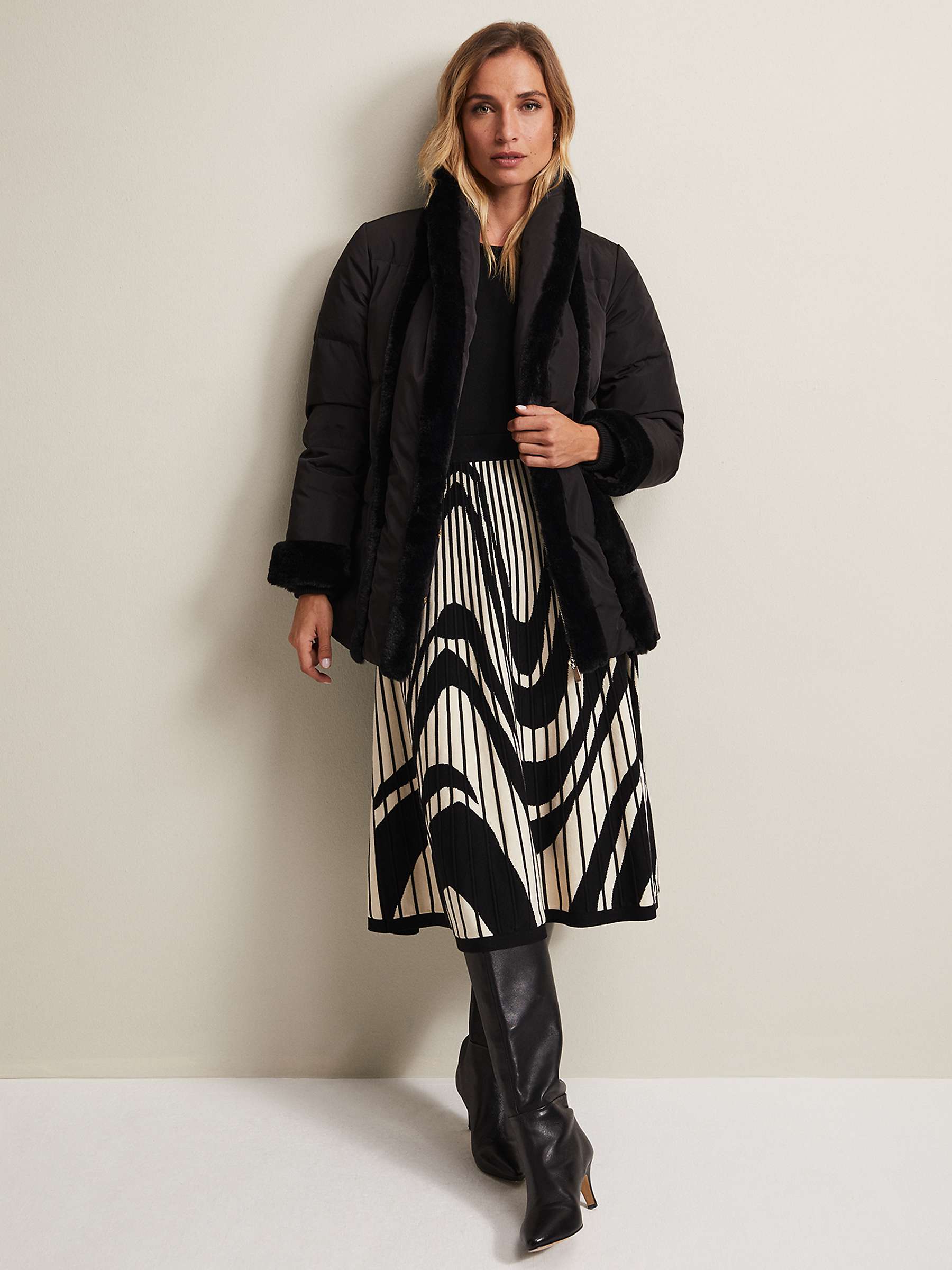 Buy Phase Eight Nelle Faux Fur Detail Puffer Coat, Black Online at johnlewis.com