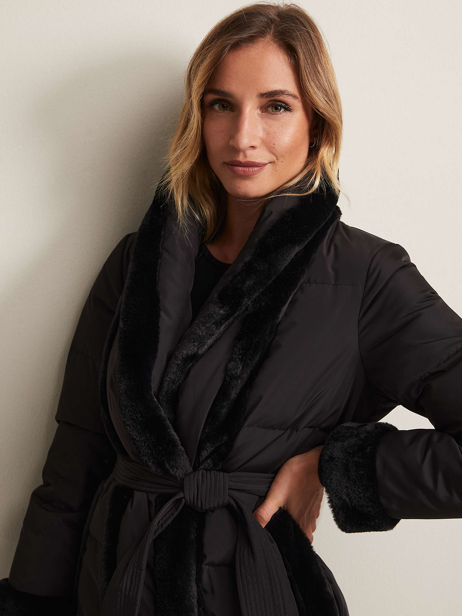 Buy Phase Eight Nelle Faux Fur Detail Puffer Coat, Black Online at johnlewis.com