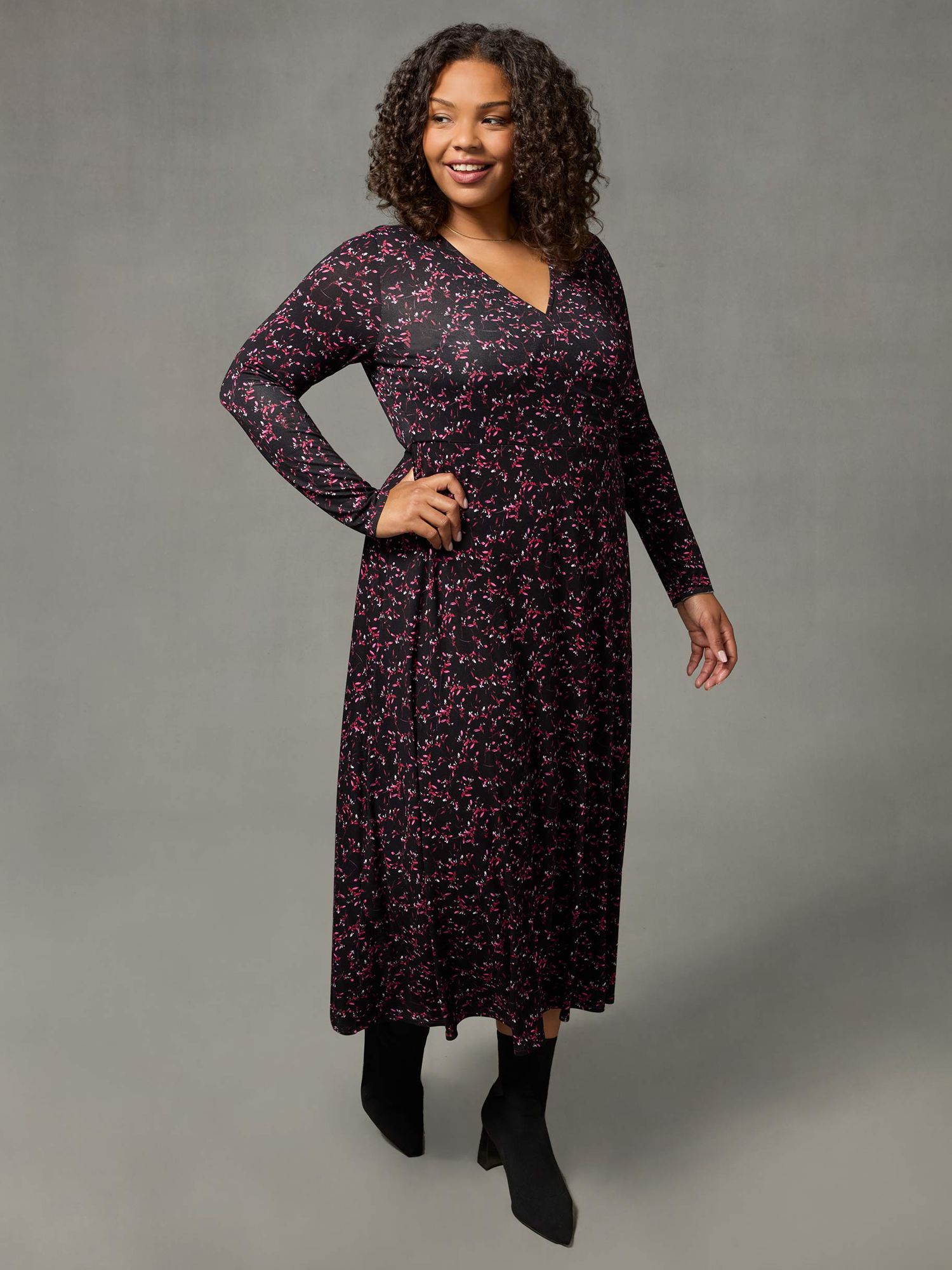 Live Unlimited Curve Ditsy Print Jersey Wrap Dress, Purple/Multi at ...