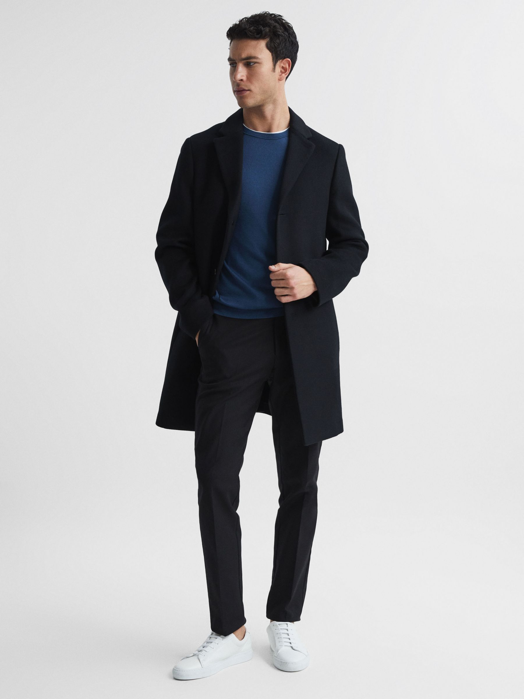 Reiss Gable Wool Epsom Overcoat, Black at John Lewis & Partners