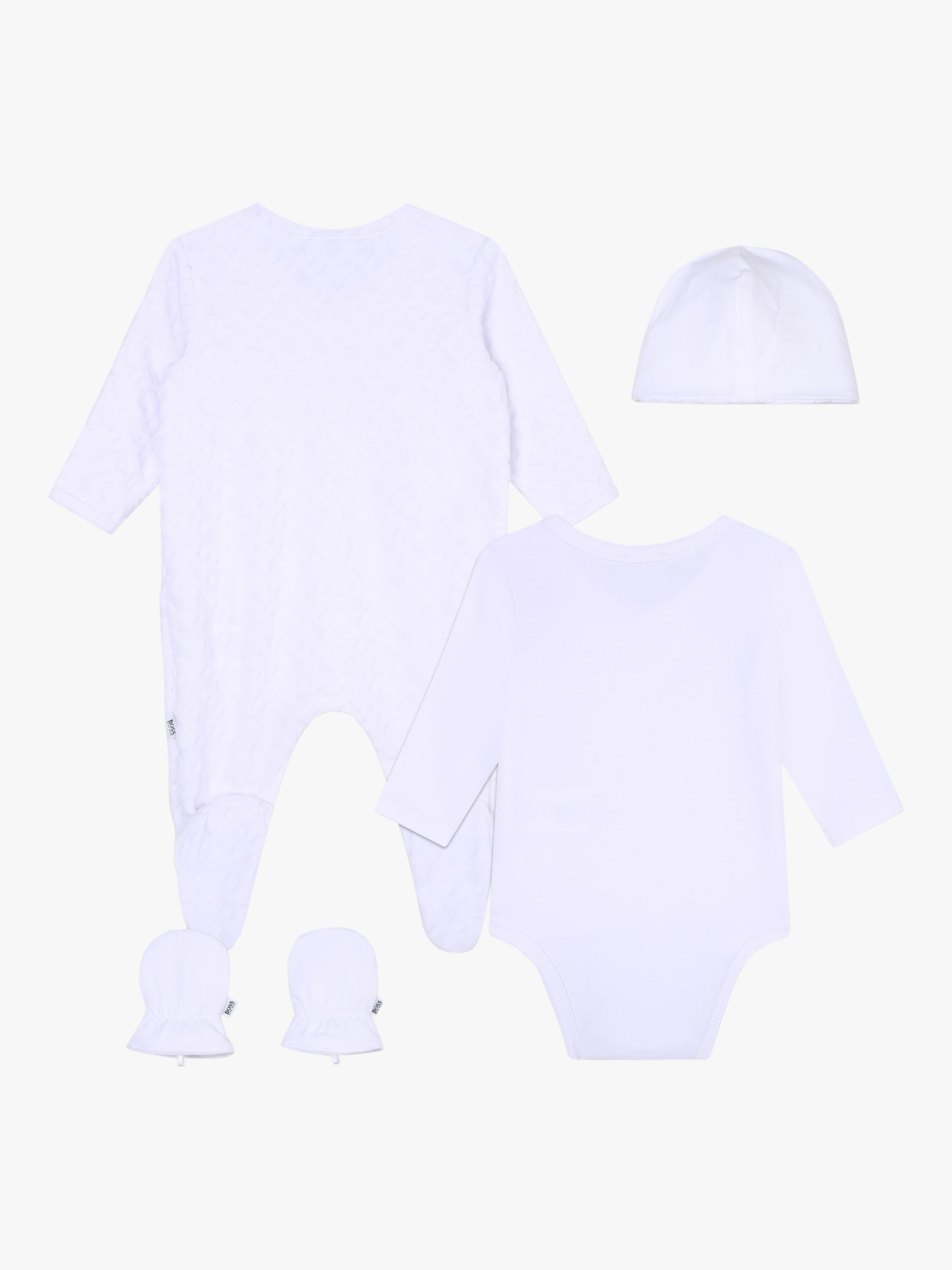 BOSS Baby Velvet Monogram Jacquard Sleepsuit, Bodysuit, Hat & Mitten ...