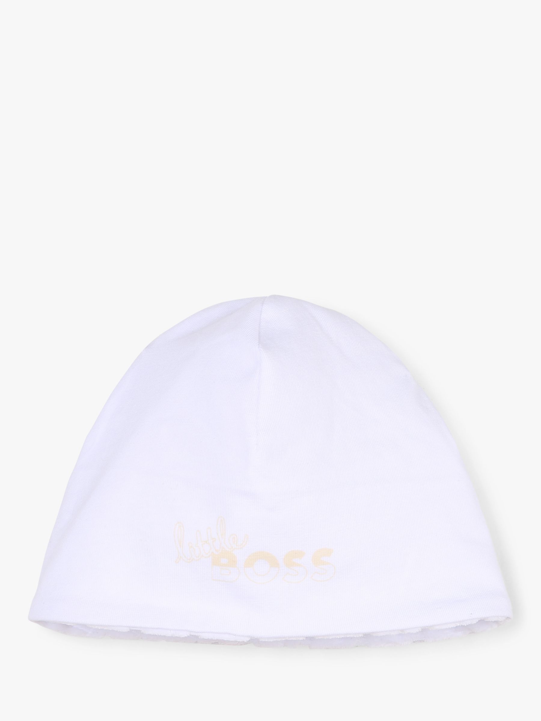BOSS Baby Velvet Monogram Jacquard Sleepsuit, Bodysuit, Hat & Mitten Set, White, 6 months