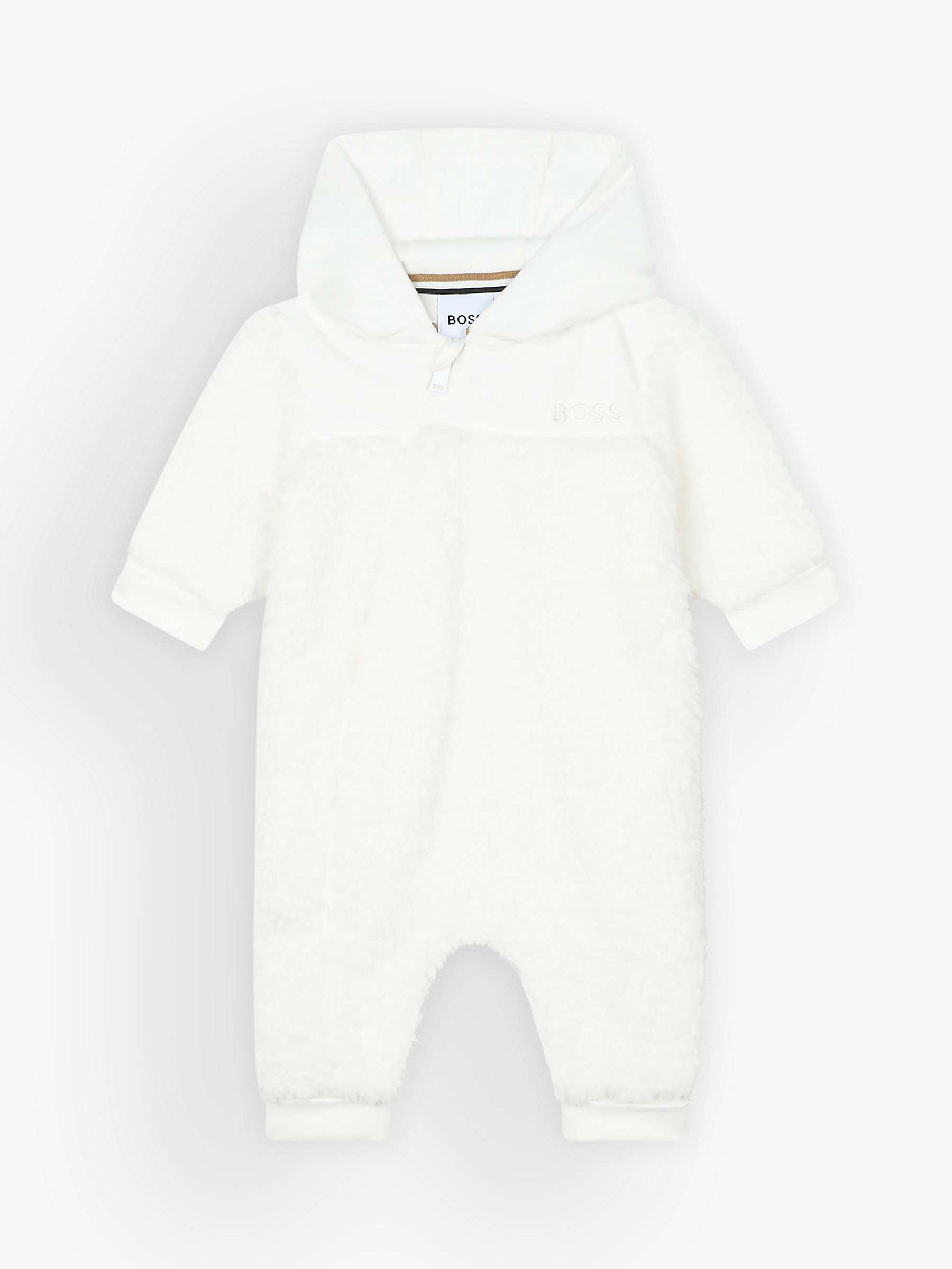 Buy BOSS Baby Logo Faux Fur Hooded Overalls, Off White Online at johnlewis.com