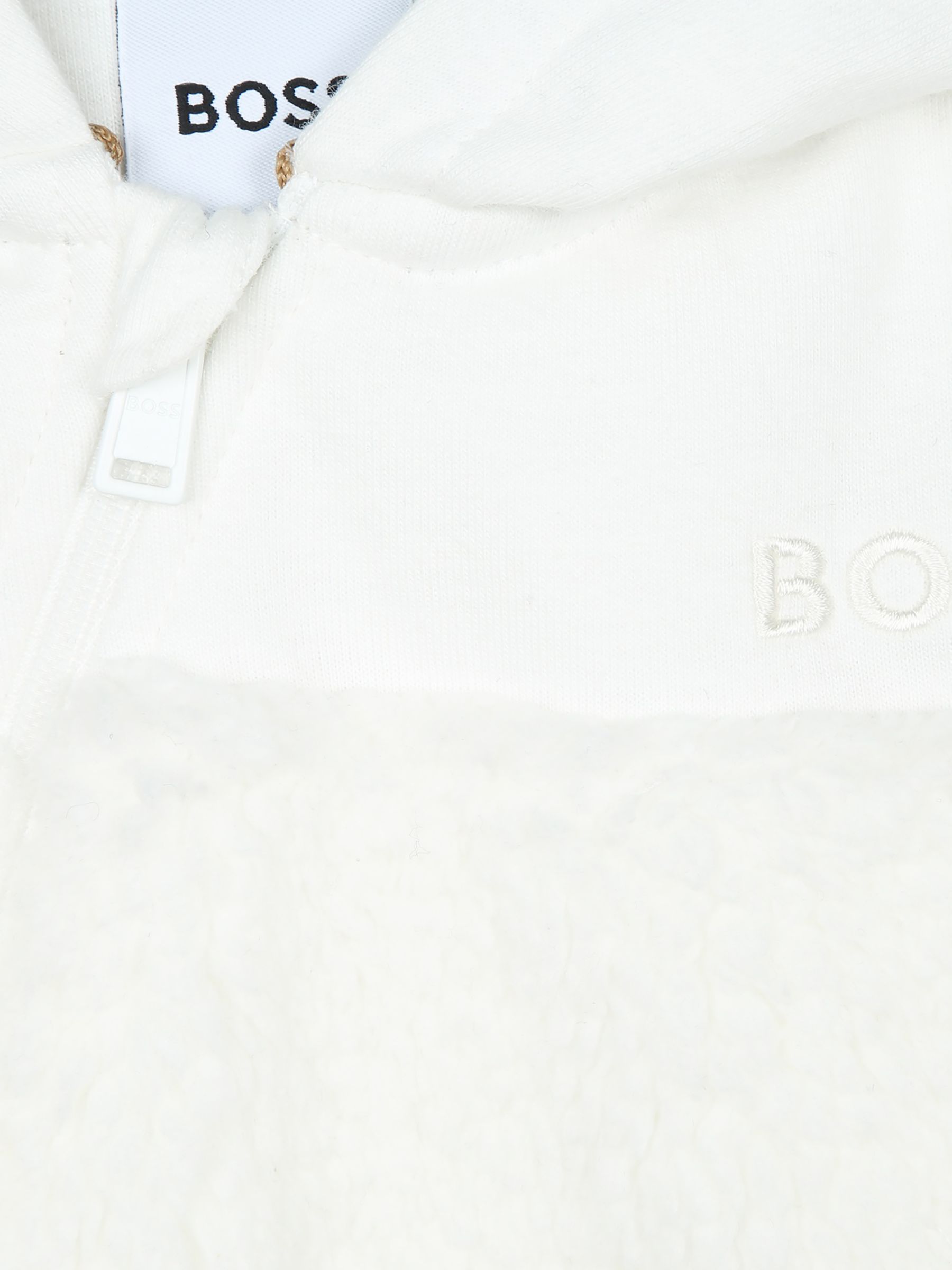 BOSS Baby Logo Faux Fur Hooded Overalls, Off White at John Lewis & Partners