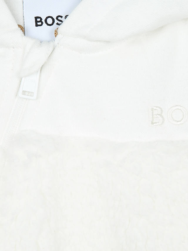 BOSS Baby Logo Faux Fur Hooded Overalls, Off White