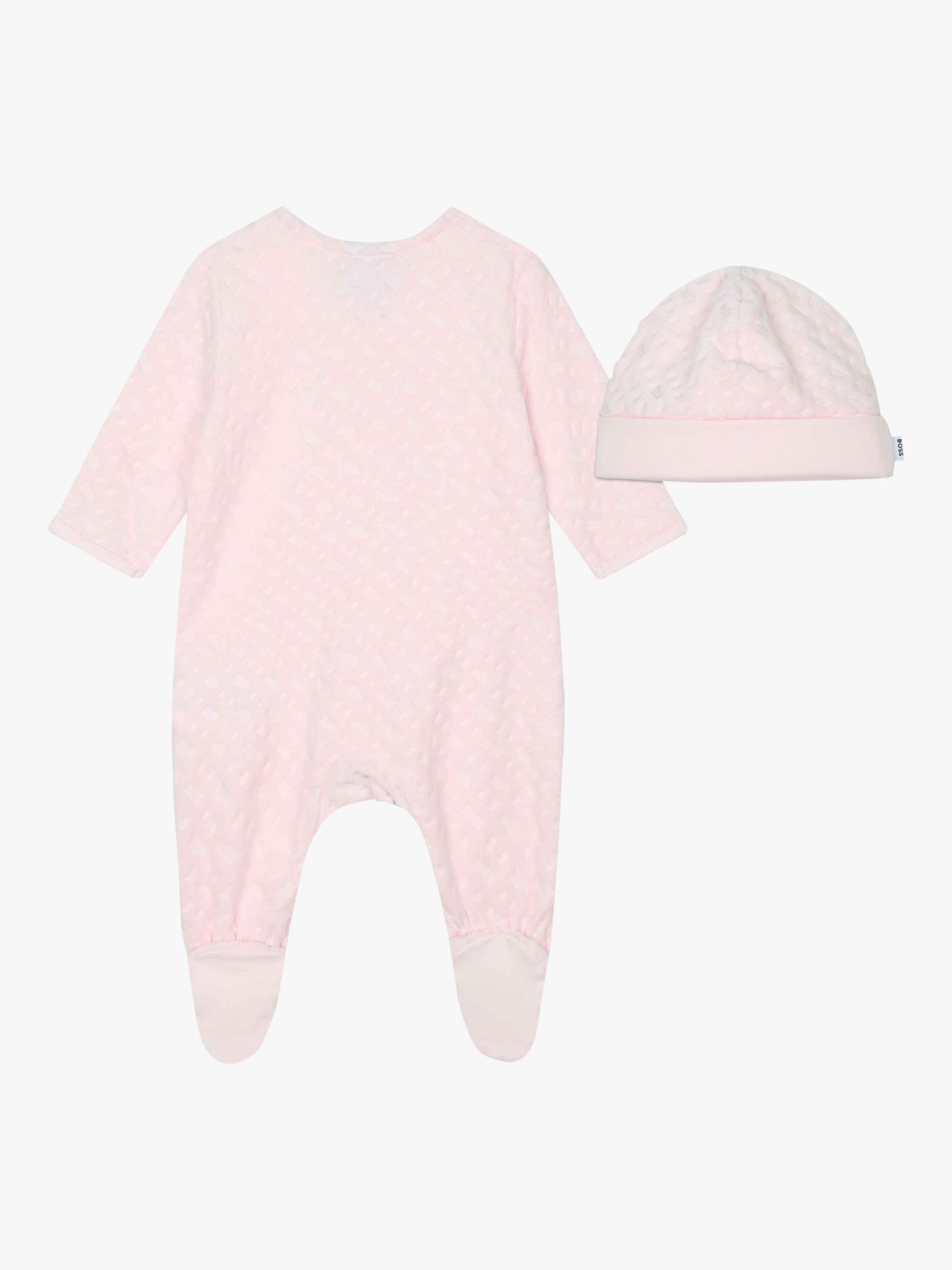 Buy BOSS Baby Velvet Monogram Jacquard Sleepsuit & Hat Set, Pink Online at johnlewis.com