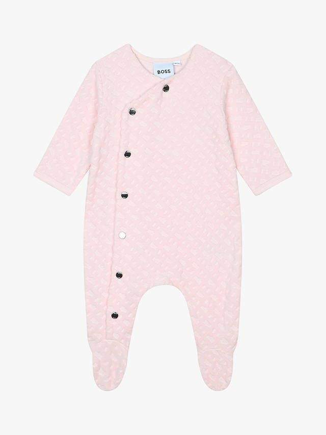 BOSS Baby Velvet Monogram Jacquard Sleepsuit & Hat Set, Pink