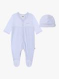 BOSS Baby Logo Velvet Stripe Sleepsuit & Hat Set, Light Blue, Light Blue