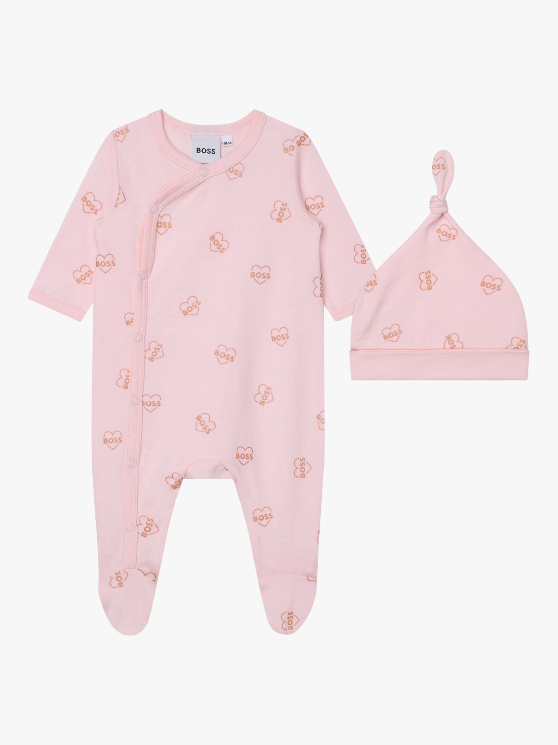 BOSS Baby Logo Heart Sleepsuit & Hat Set, Light Pink, 9 months