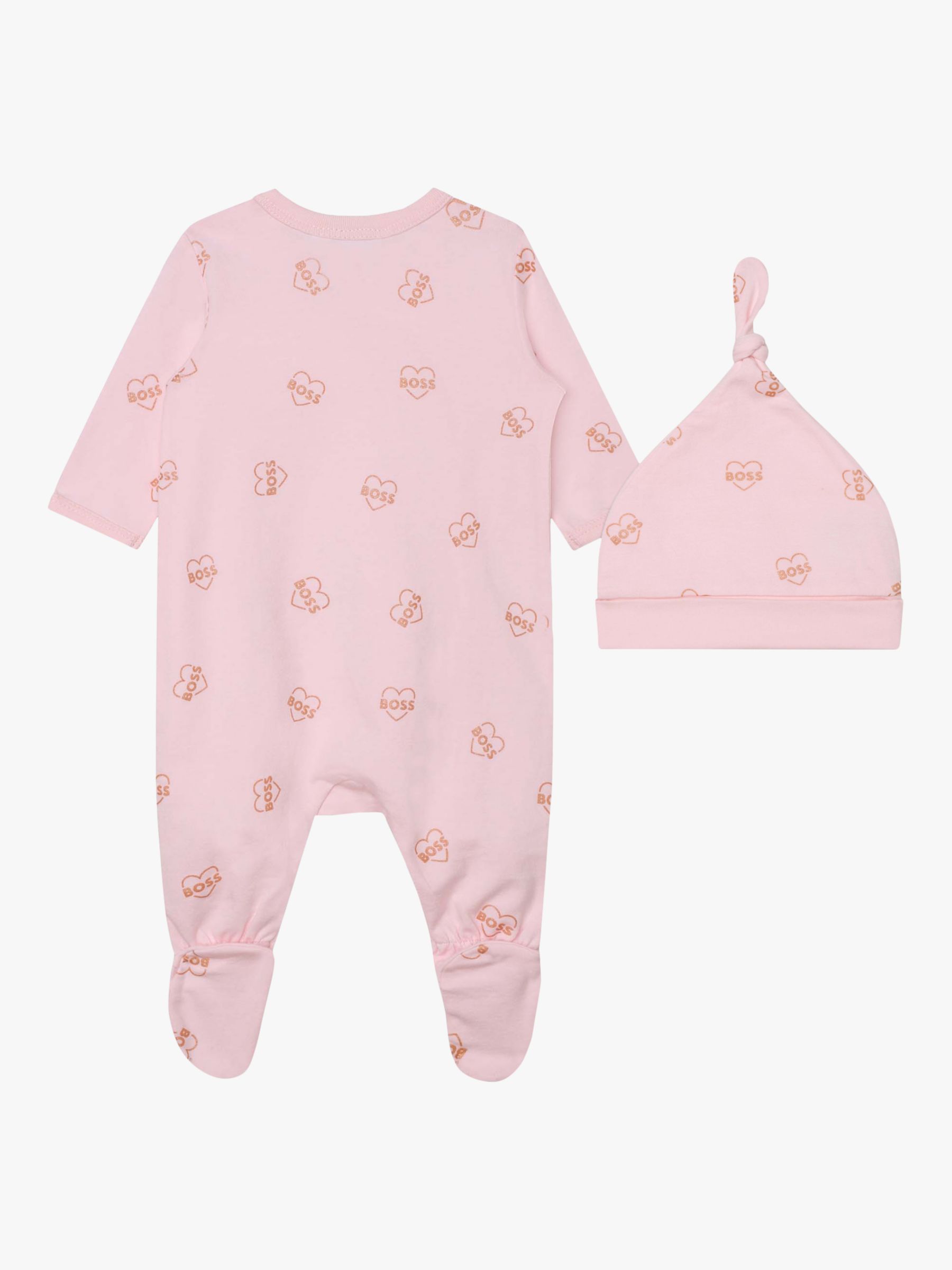 Buy BOSS Baby Logo Heart Sleepsuit & Hat Set, Light Pink Online at johnlewis.com