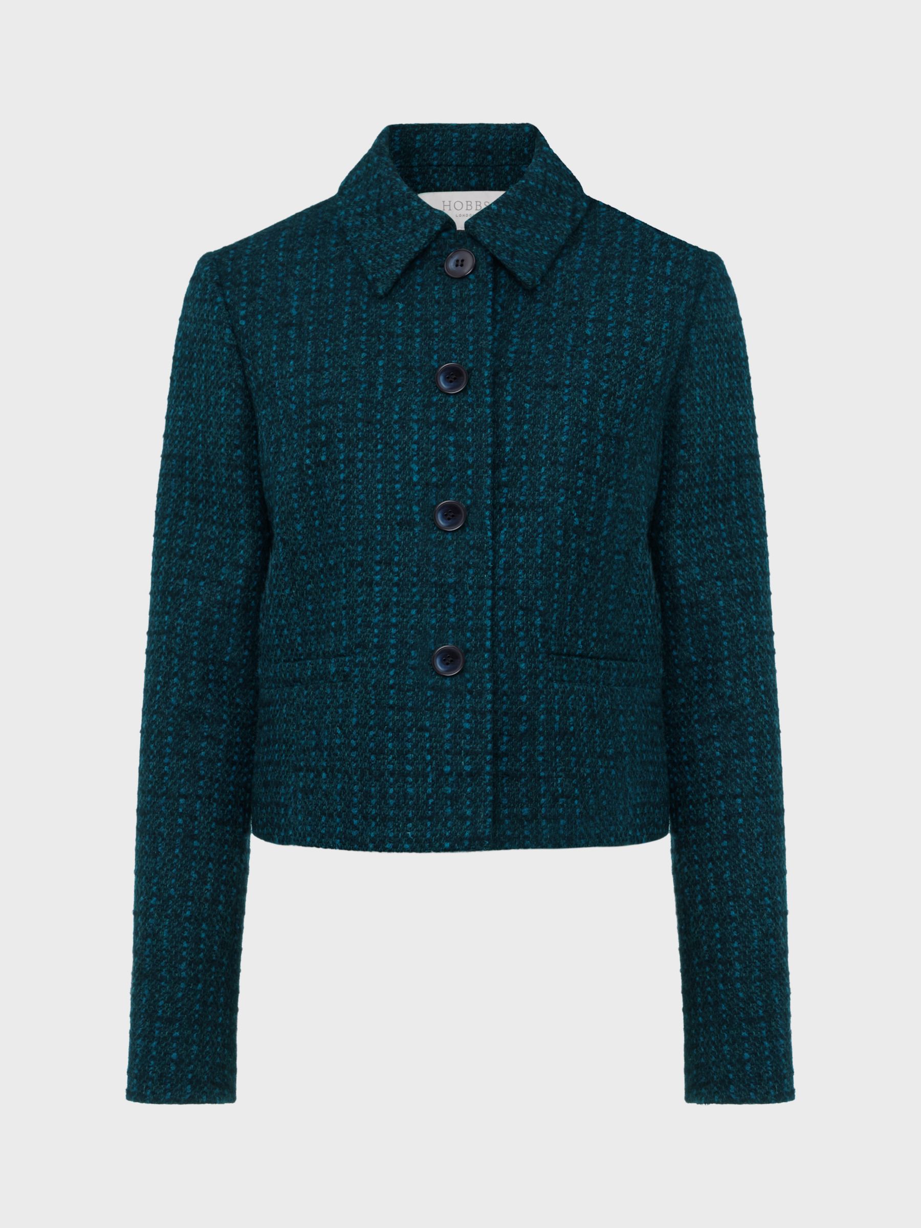 Hobbs Teia Wool Blend Boucle Jacket, Deep Teal at John Lewis & Partners