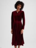 Hobbs Rosalie Velvet Pleated Dress, Deep Red