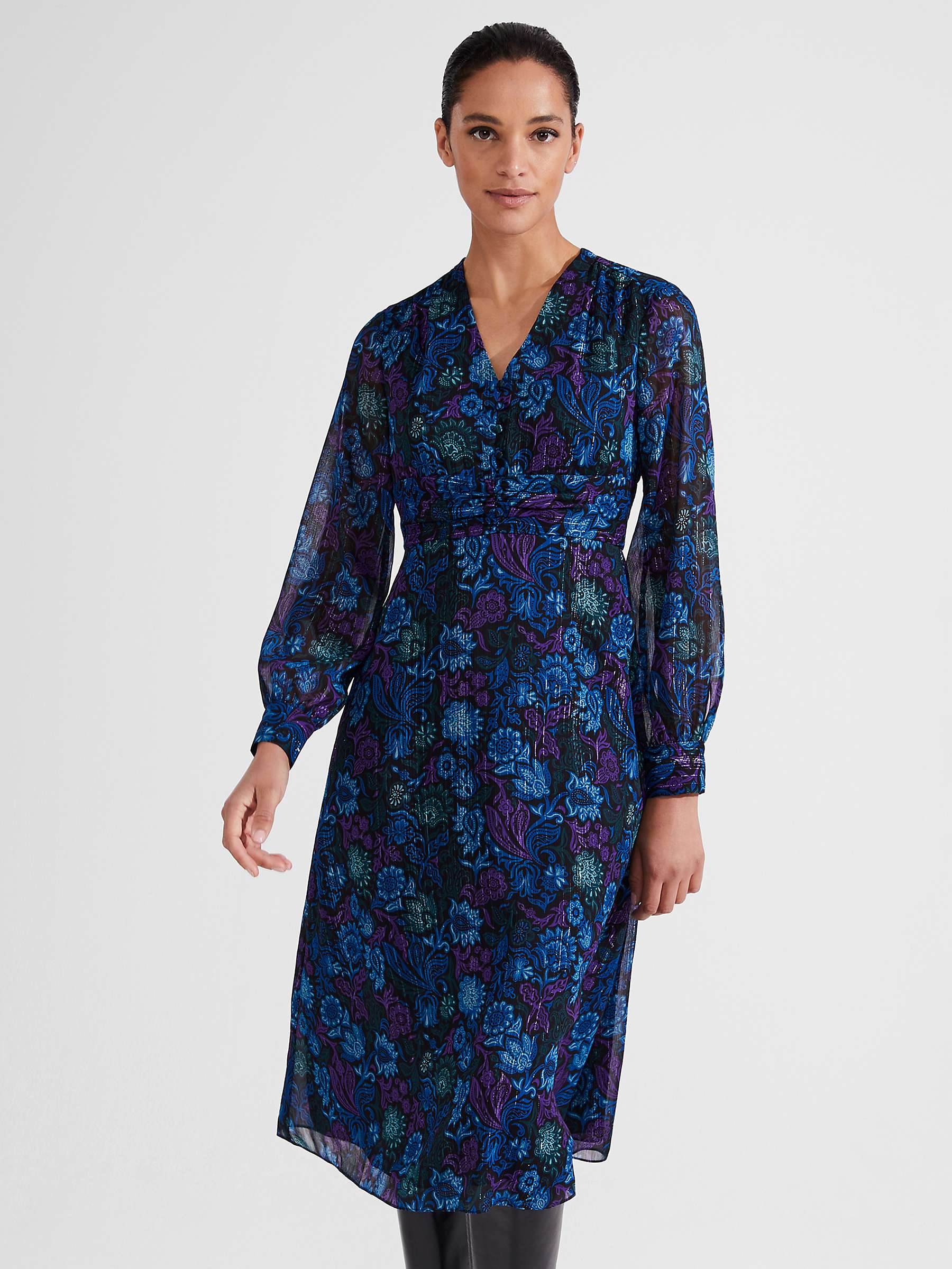 Buy Hobbs Saffron Floral Midi Dress, Black/Multi Online at johnlewis.com