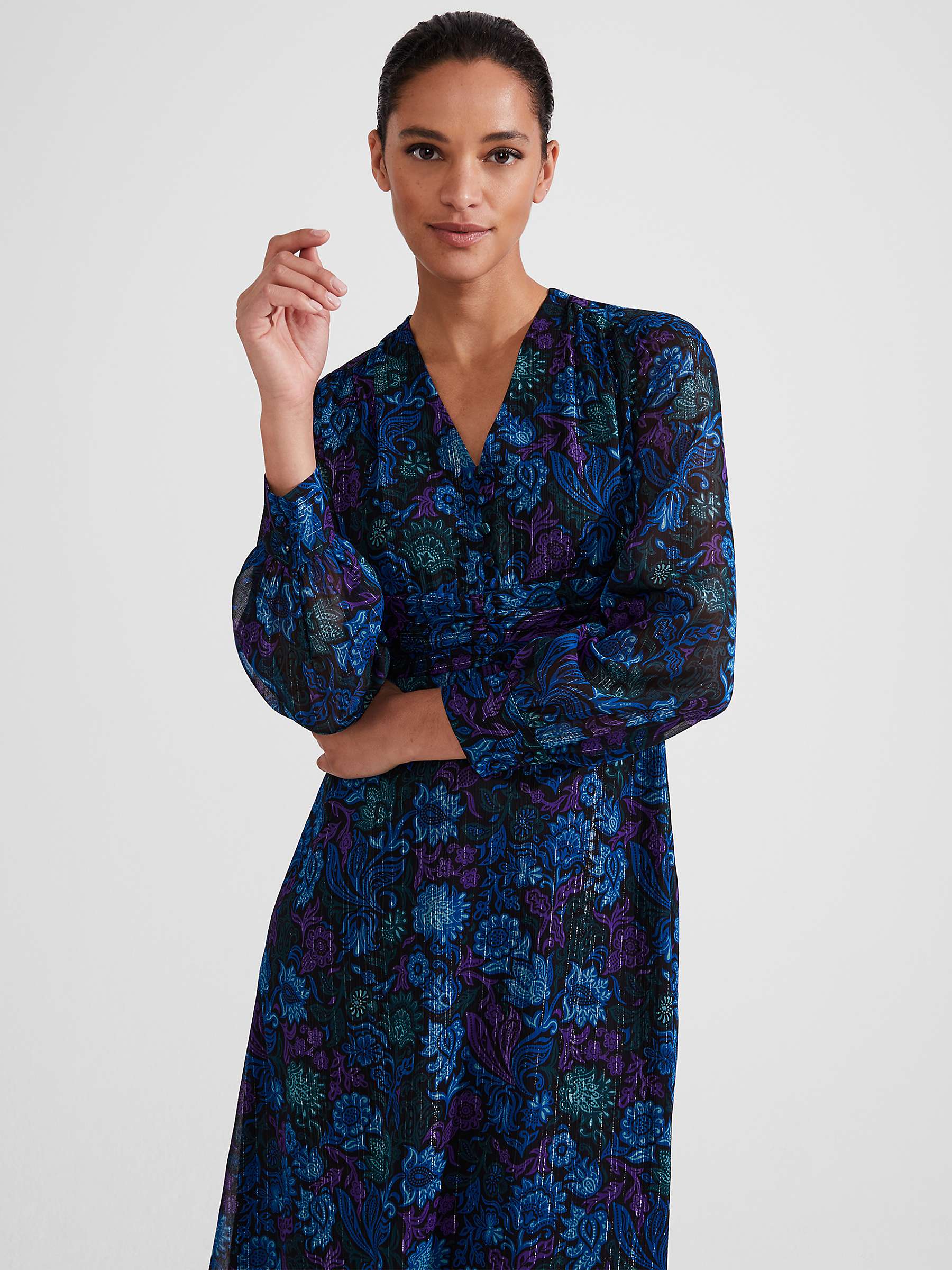 Buy Hobbs Saffron Floral Midi Dress, Black/Multi Online at johnlewis.com