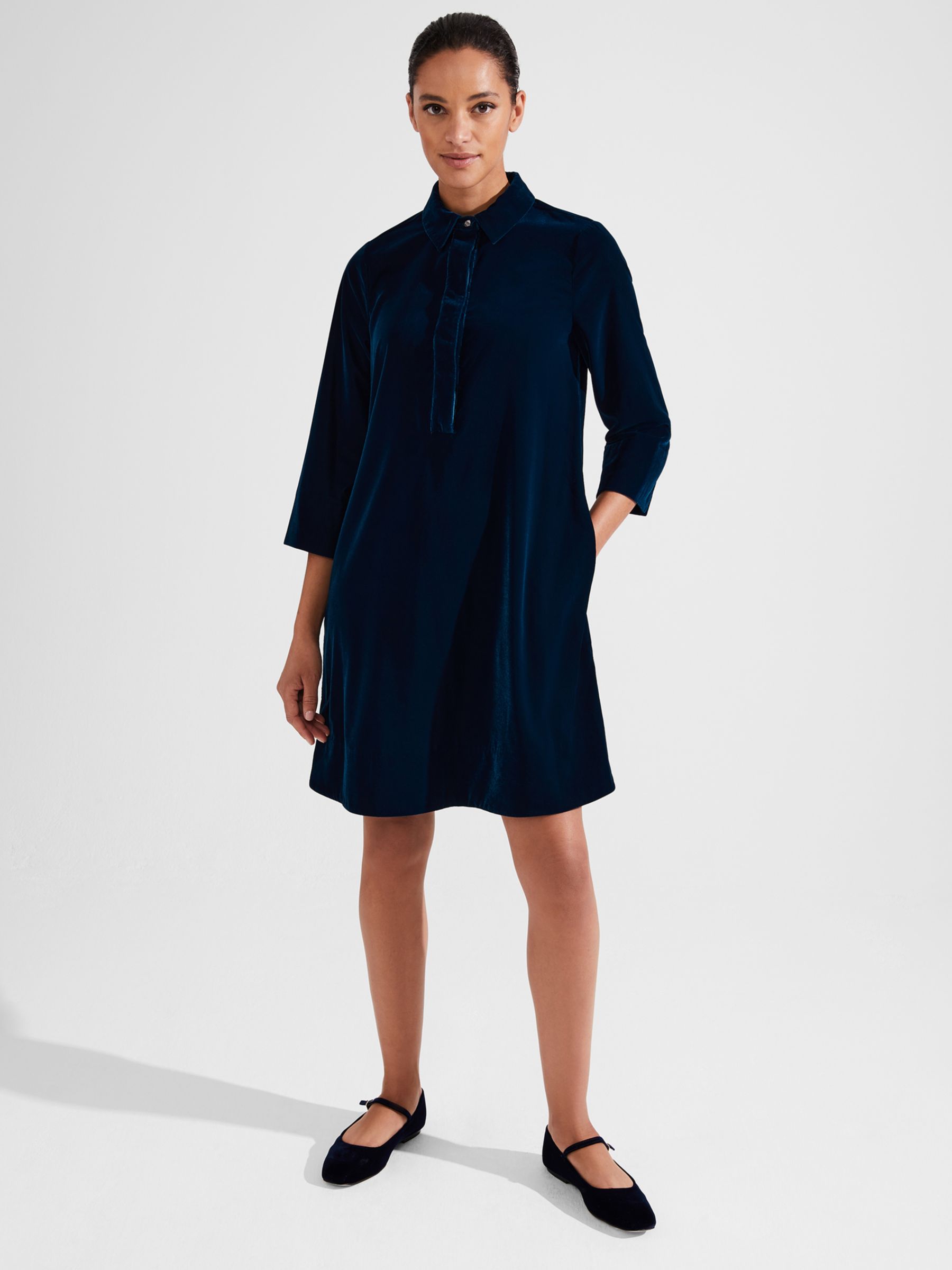 Hobbs Marciella Velvet Dress, Steel Blue at John Lewis & Partners